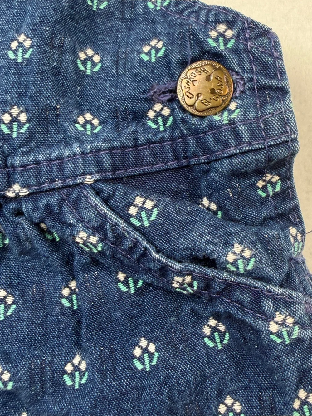 VTG Oshkosh B’Gosh‎ Vestbak Skirtall All Over Floral Denim 24M AOP Overall Dress